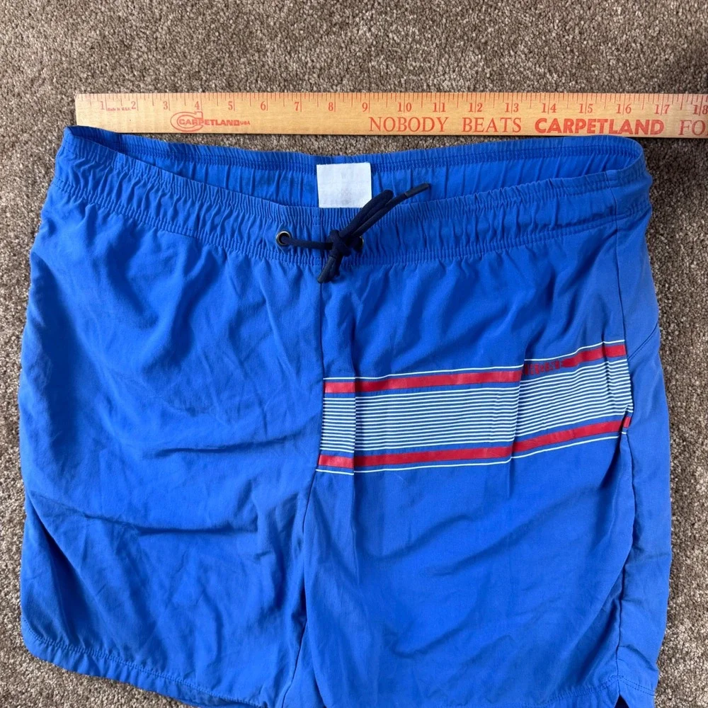 Rhone‎ Mens Blue Striped Graphic Swim Trunks Mesh Liner Zip Pockets Size Medium